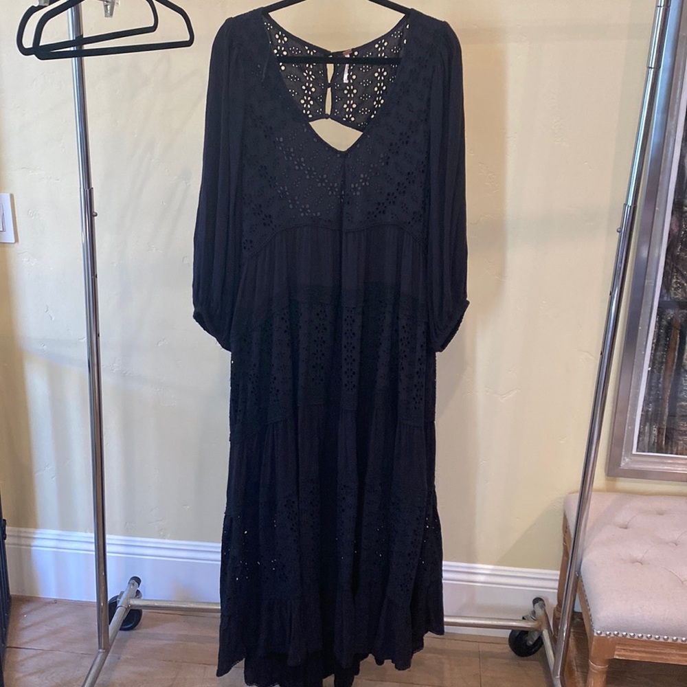 Black Eyelet Free People Dress, with open back, size XL.